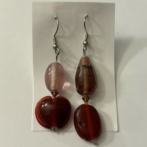 Handmade Handcrafted Beaded Dangle Earrings - purple & red